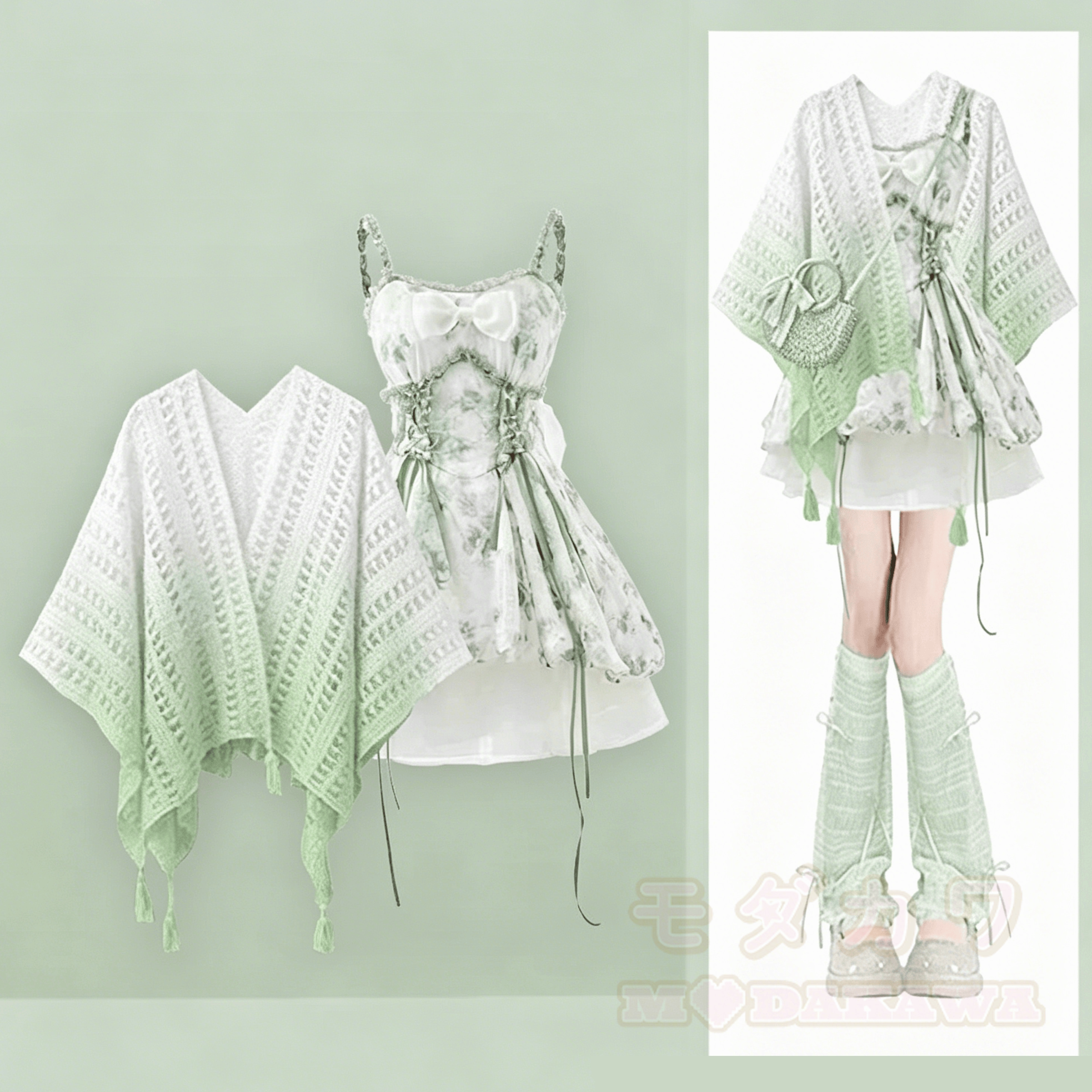 Sommerliches Blumenkleid mit passendem, durchbrochenem Schal im Farbverlauf, zweiteiliges Set - Satz - 4XL - image 1