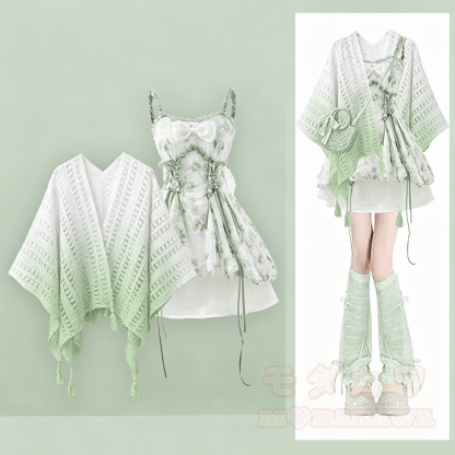 Sommerliches Blumenkleid mit passendem, durchbrochenem Schal im Farbverlauf, zweiteiliges Set - Satz - 4XL - image 1