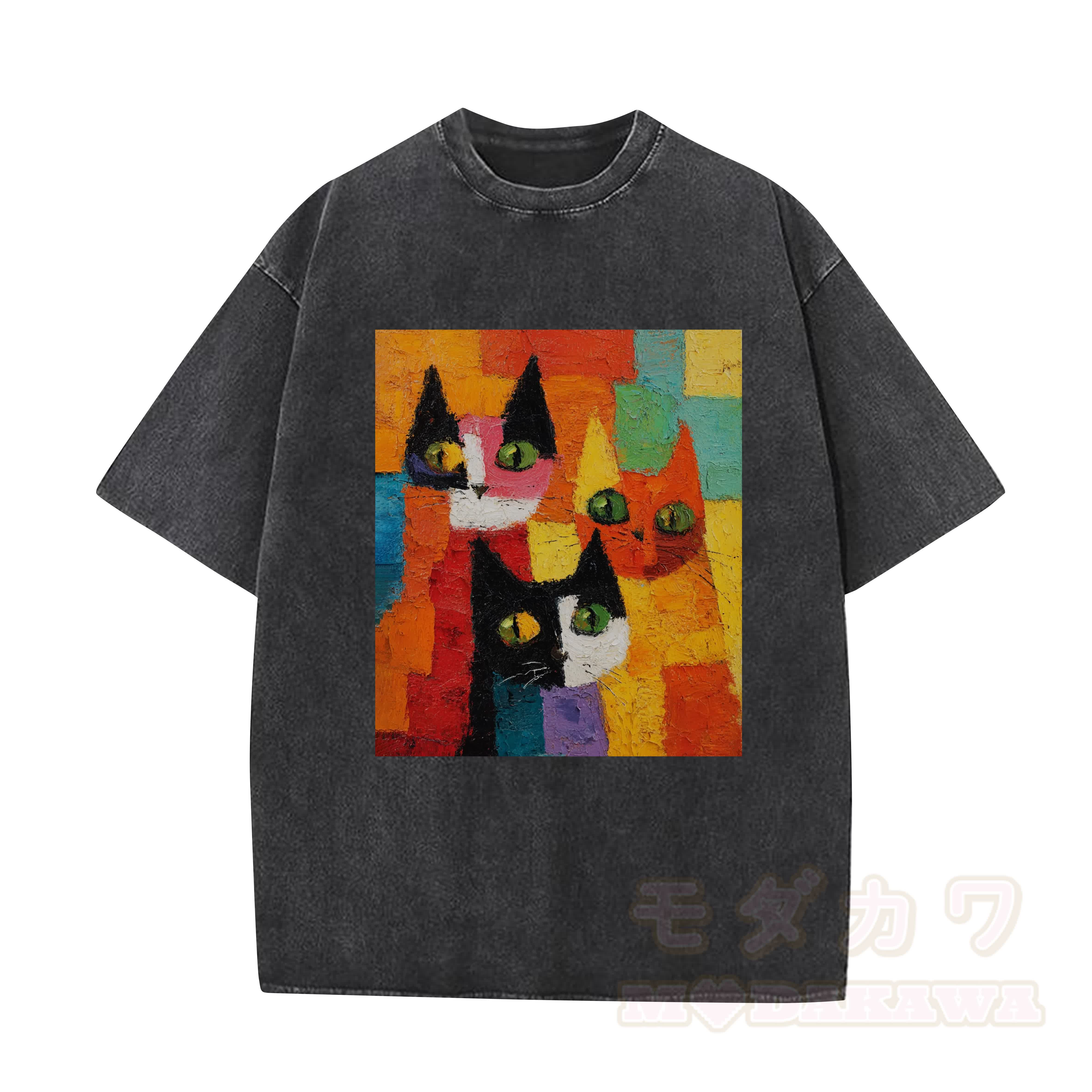 MODAKAWA T-Shirt im Vintage-Look mit niedlichem Katzenmotiv - Dunkelgrau - 5XL - image 1