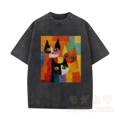 MODAKAWA T-Shirt im Vintage-Look mit niedlichem Katzenmotiv - Dunkelgrau - 5XL - image 1