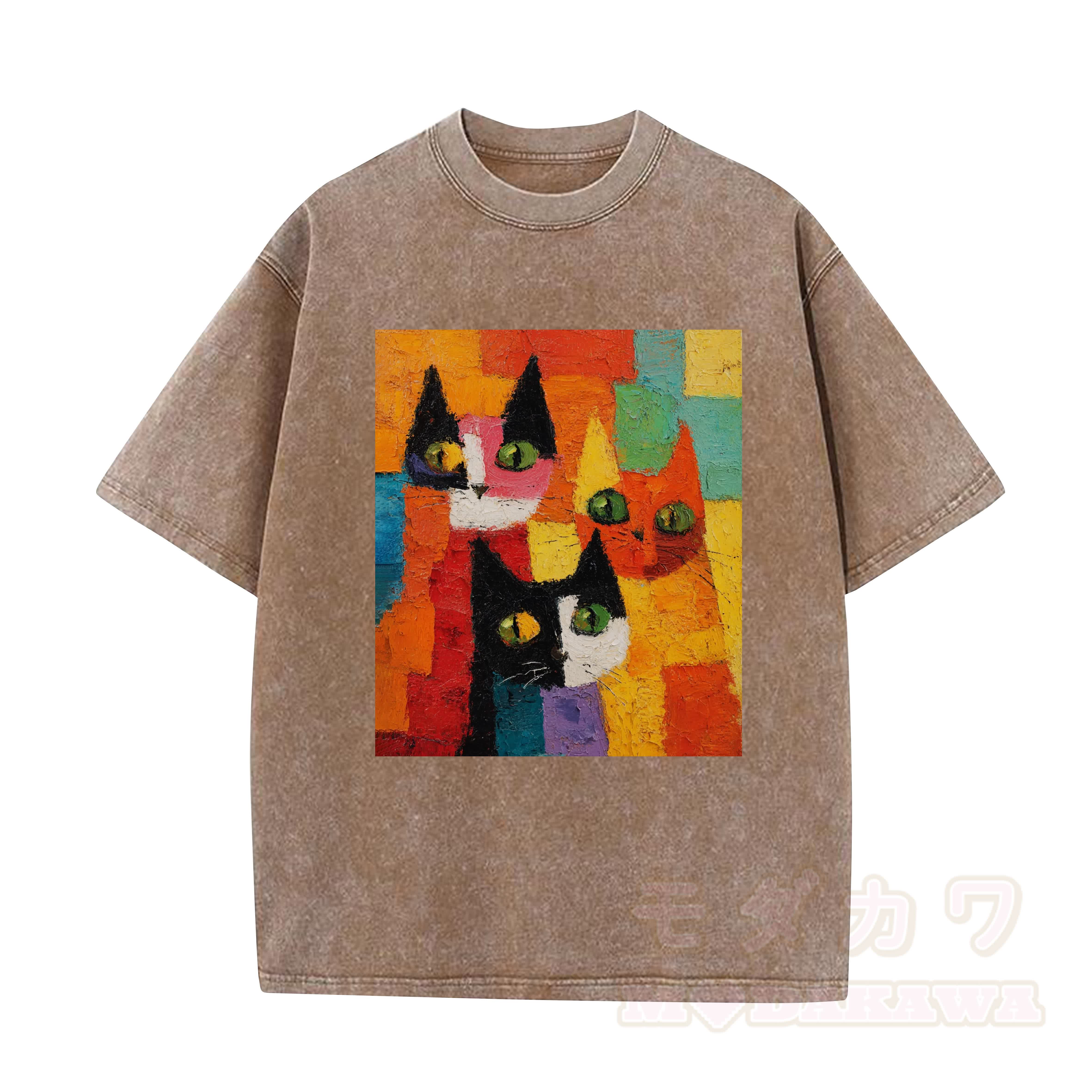 MODAKAWA T-Shirt im Vintage-Look mit niedlichem Katzenmotiv - Braun - 5XL - image 2