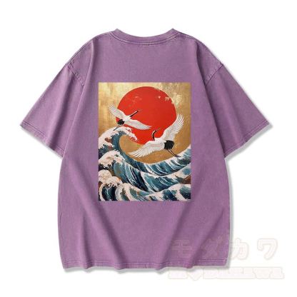 MODAKAWA Ocean Waves Grafik Vintage Washed 100% Baumwolle T-Shirt - Lila - 3XL - image 4
