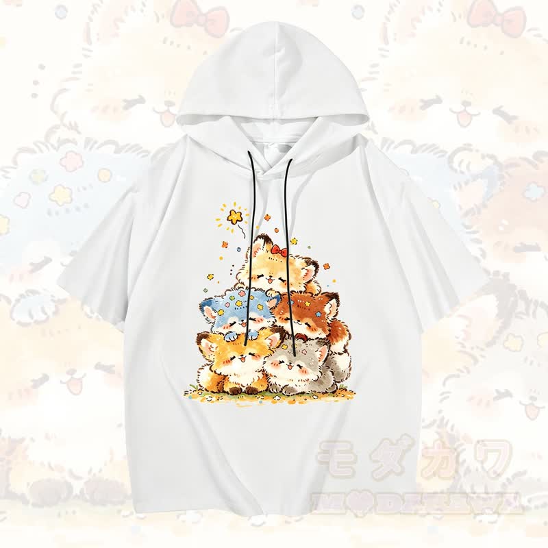 MODAKAWA Kurzarm-Hoodie mit lustigem Katzenmotiv – Lustiger Katzen-Hoodie - Weiß - 3XL - image 2