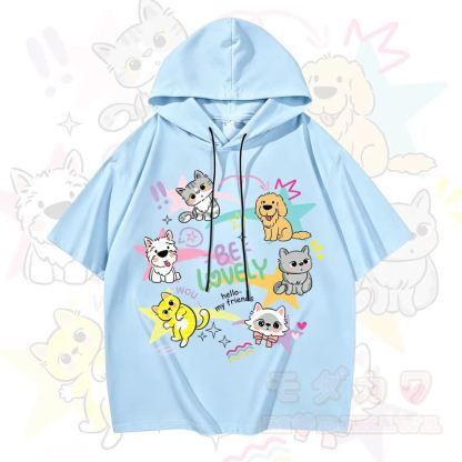 MODAKAWA Kurzarm-Hoodie mit lustigem Katzen- und Hundemotiv - Himmelblau - 3XL - image 3