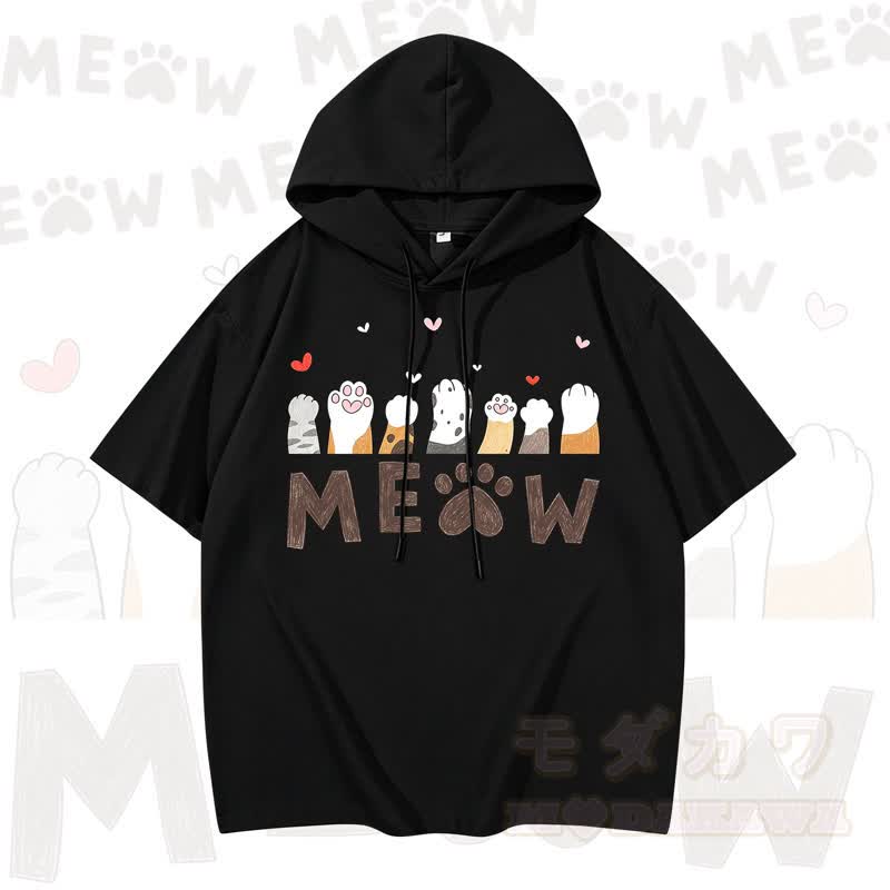 MODAKAWA Kurzarm-Hoodie mit niedlichem Katzenmotiv - Marine - 3XL - image 1