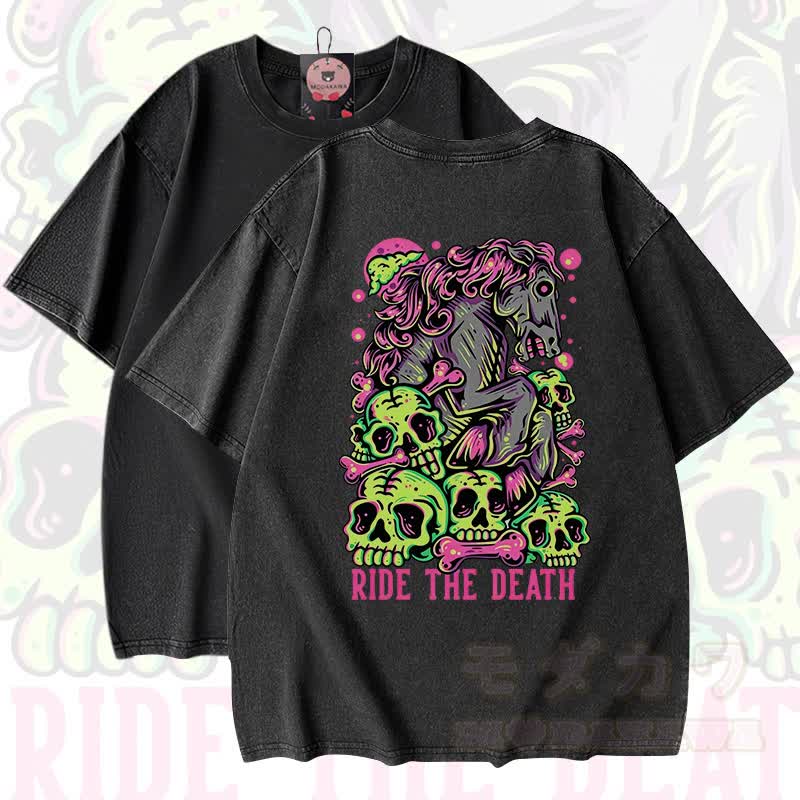 MODAKAWA RIDE THE DEATH Totenkopf-Grafik Vintage Washed T-Shirt - image 1