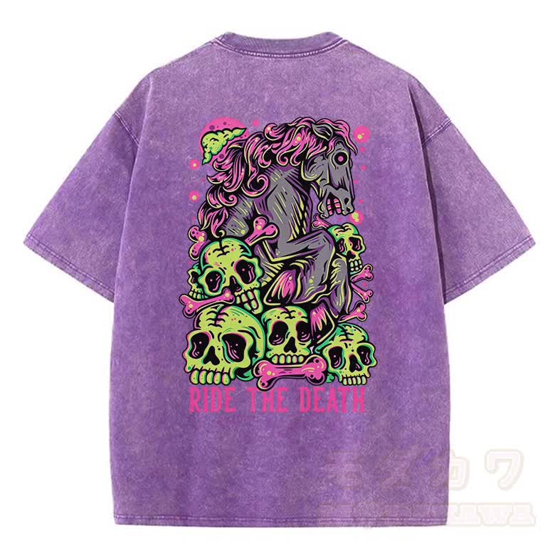 MODAKAWA RIDE THE DEATH Totenkopf-Grafik Vintage Washed T-Shirt - Lila - 5XL - image 7