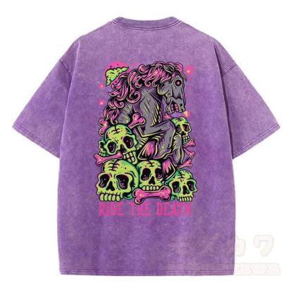 MODAKAWA RIDE THE DEATH Totenkopf-Grafik Vintage Washed T-Shirt - Lila - 5XL - image 7