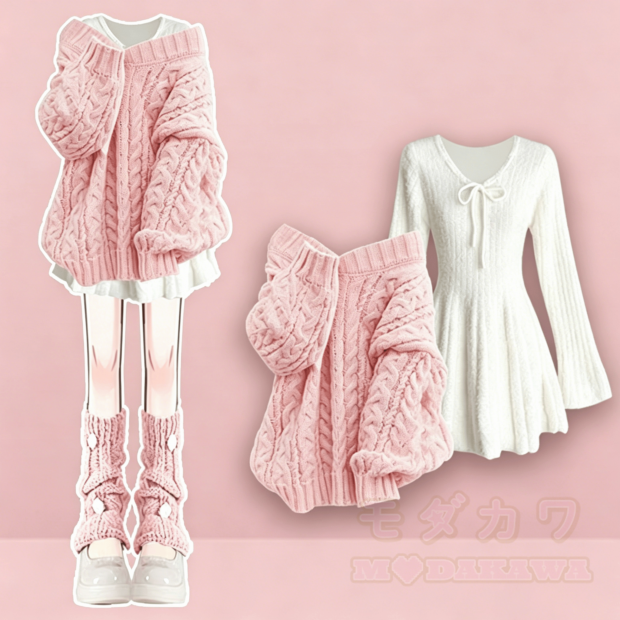Zweiteiliges Set aus weichem Strickpullover und Kleid mit Schleife - Rosa Set - 4XL - image 1