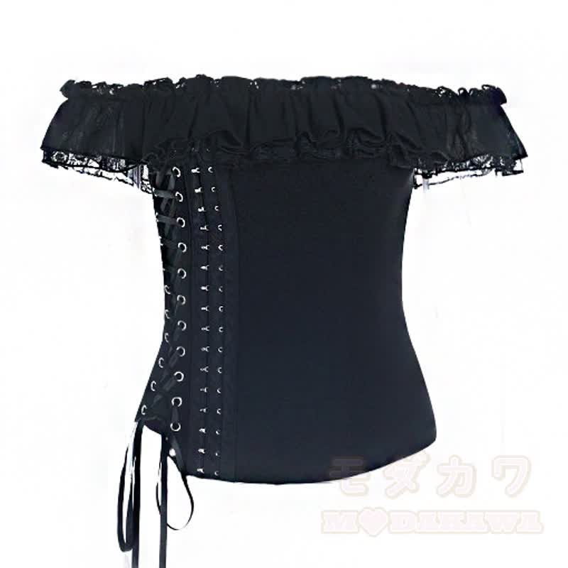 Süßes zweiteiliges Set aus Spitze mit Rüschen im Gothic-Stil und eckigem Ausschnitt - Spitze - L - image 4