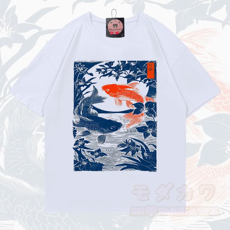 MODAKAWA Kurzarm-T-Shirt mit Fischprint - Weiß - 5XL - image 4