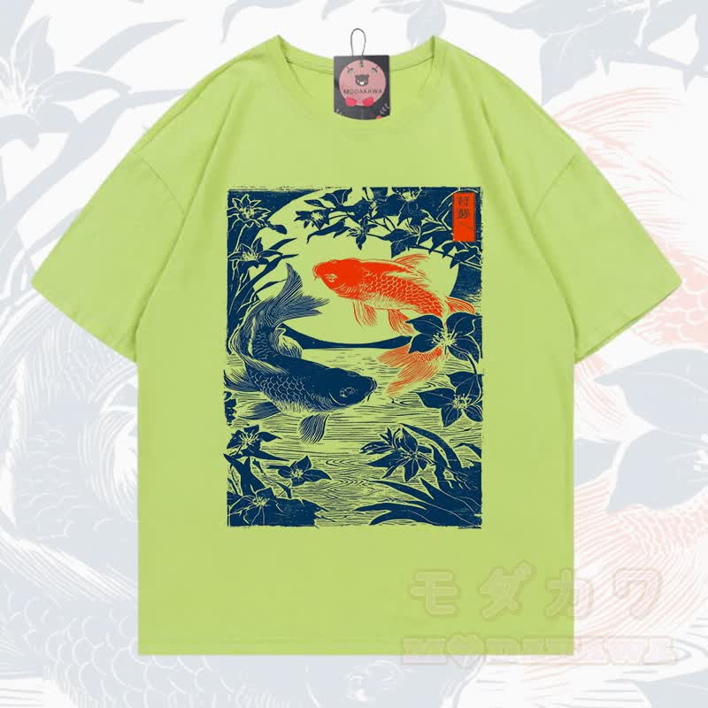 MODAKAWA Kurzarm-T-Shirt mit Fischprint - Limettengrün - 5XL - image 3