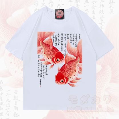 MODAKAWA Sommer-T-Shirt mit Fischgrafik, lockerer Ärmel - Weiß - 5XL - image 5