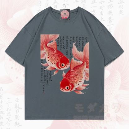 MODAKAWA Sommer-T-Shirt mit Fischgrafik, lockerer Ärmel - Dunkelgrau - 5XL - image 14