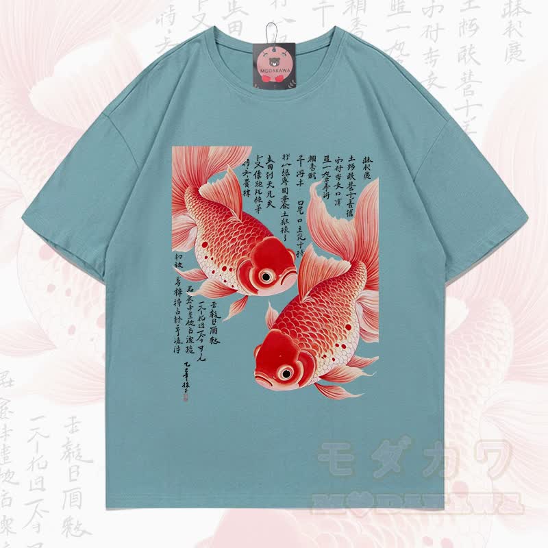 MODAKAWA Sommer-T-Shirt mit Fischgrafik, lockerer Ärmel - Lake Blue - 5XL - image 9