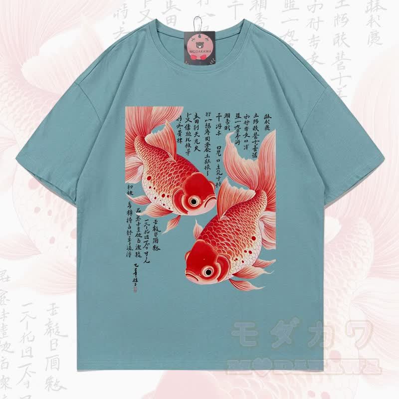 MODAKAWA Sommer-T-Shirt mit Fischgrafik, lockerer Ärmel - Lake Blue - 5XL - image 9