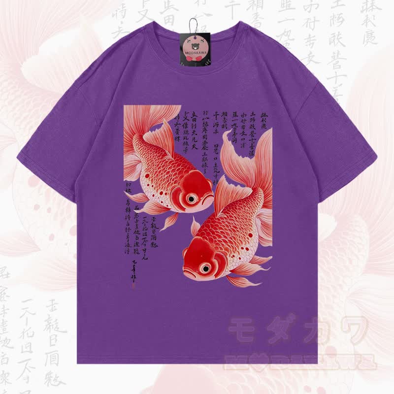 MODAKAWA Sommer-T-Shirt mit Fischgrafik, lockerer Ärmel - Lila - 5XL - image 15
