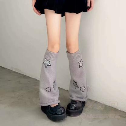 Harajuku Fashion Y2K Streifen- und Sternenmuster Wendbare Beinstulpen Socken - Grau - One Size - image 7
