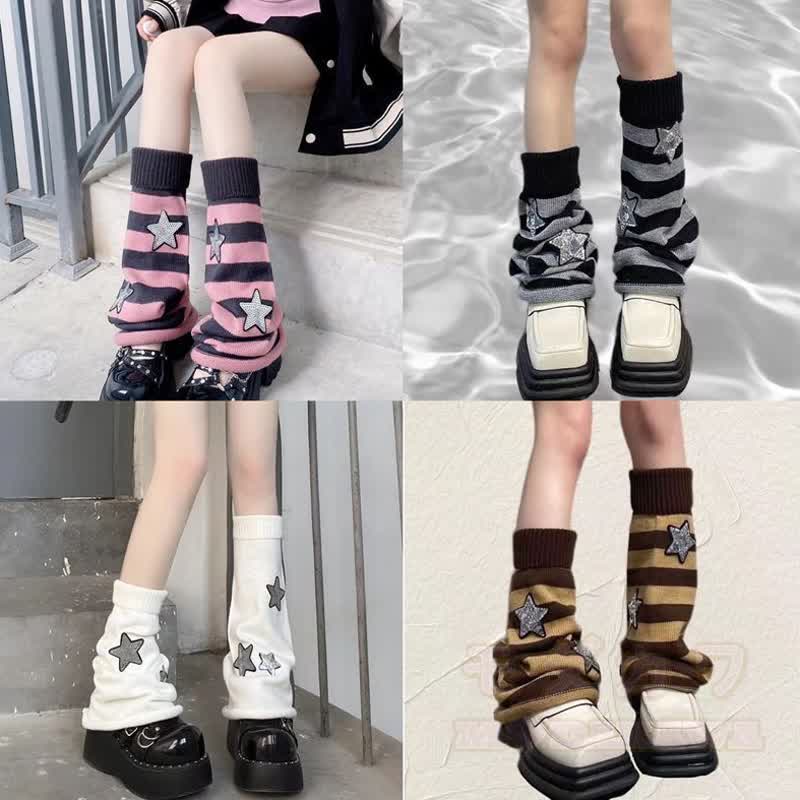 Harajuku Fashion Y2K Streifen- und Sternenmuster Wendbare Beinstulpen Socken - image 2