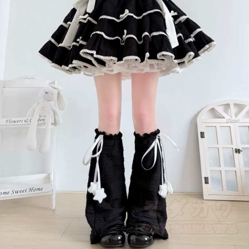 Beinstulpen mit süßer Sternschleife, dünne Socken - Schwarz-weiße Socke + schwarzes Netz - One Size - image 15