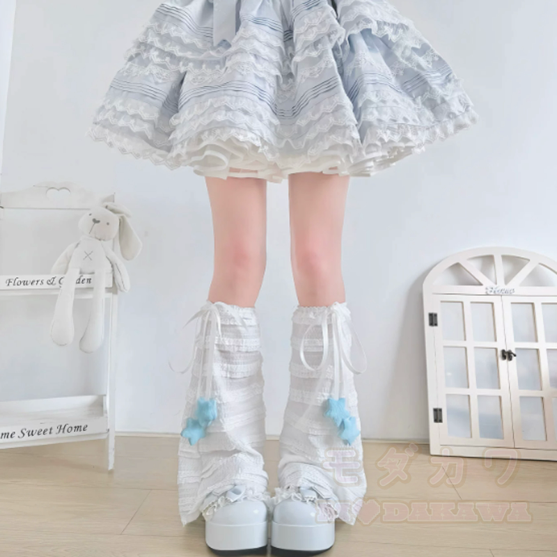 Beinstulpen mit süßer Sternschleife, dünne Socken - Blau-weiße Socke - One Size - image 4