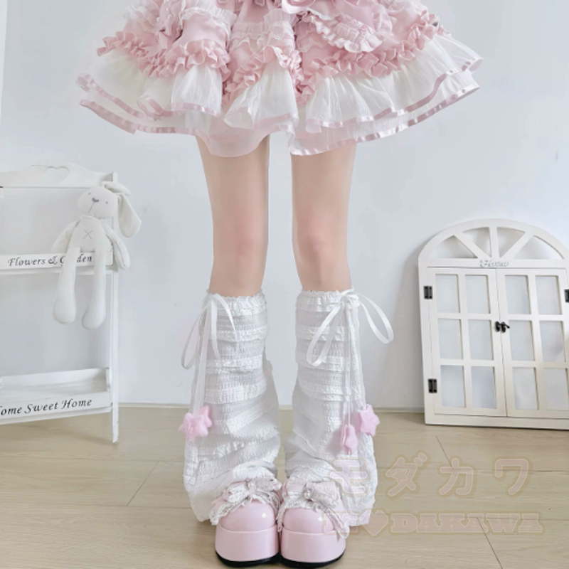 Beinstulpen mit süßer Sternschleife, dünne Socken - Rosa-weiße Socke - One Size - image 3