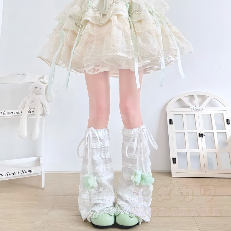 Beinstulpen mit süßer Sternschleife, dünne Socken - Mintgrüne und weiße Socke - One Size - image 2