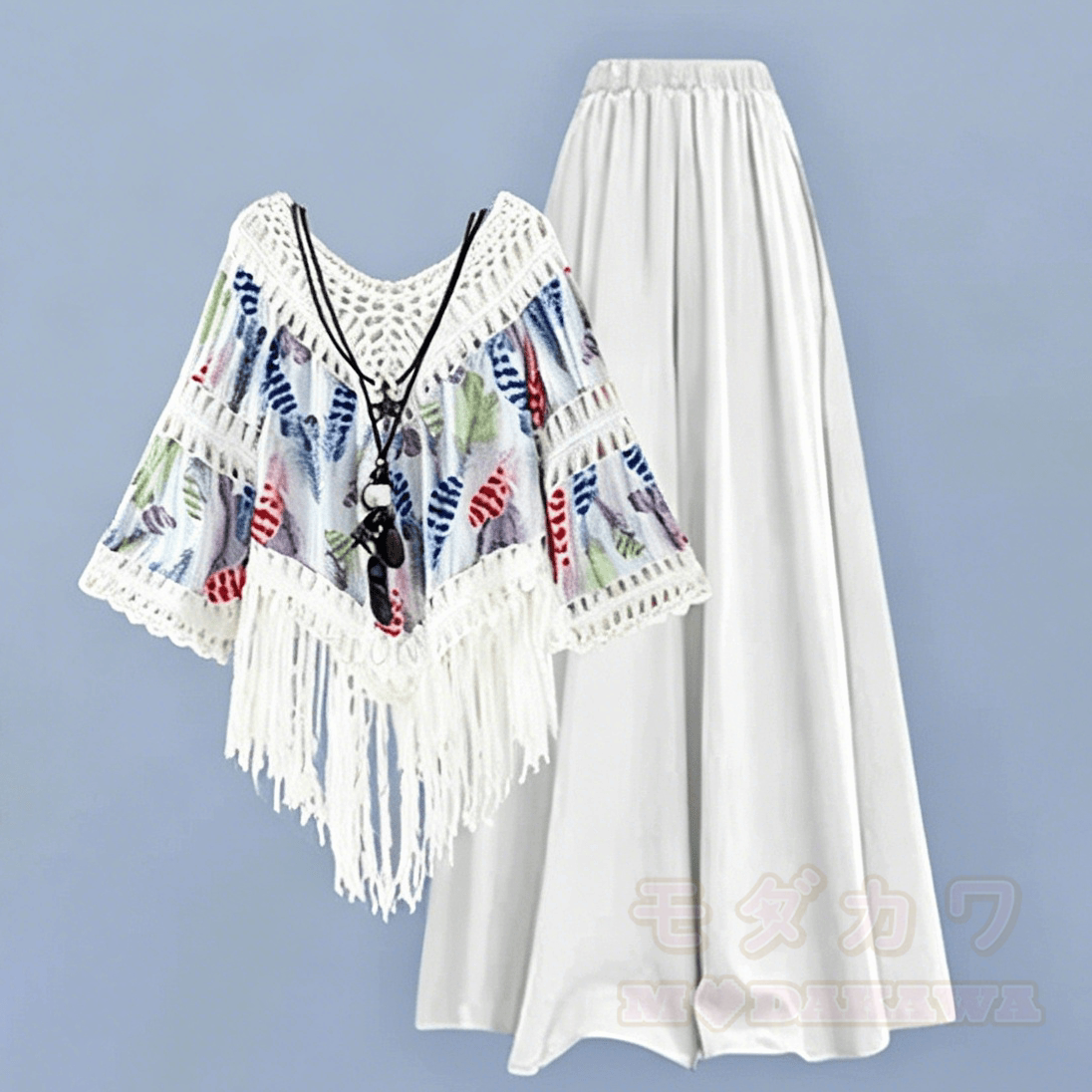 Zweiteiliges Set: Oberteil im Boho-Stil mit weit geschnittener Hose - image 4