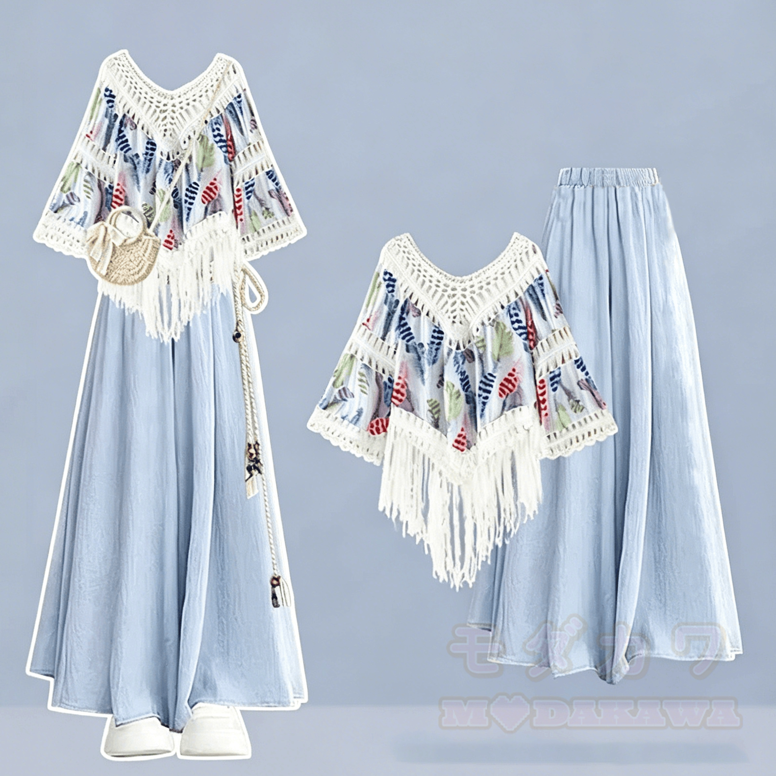 Zweiteiliges Set: Oberteil im Boho-Stil mit weit geschnittener Hose - image 1