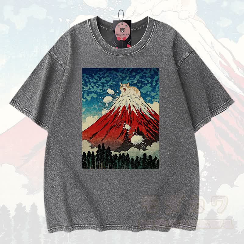 MODAKAWA Volcano Anime Grafik Vintage Washed 100% Baumwolle T-Shirt - Grau - 3XL - image 2