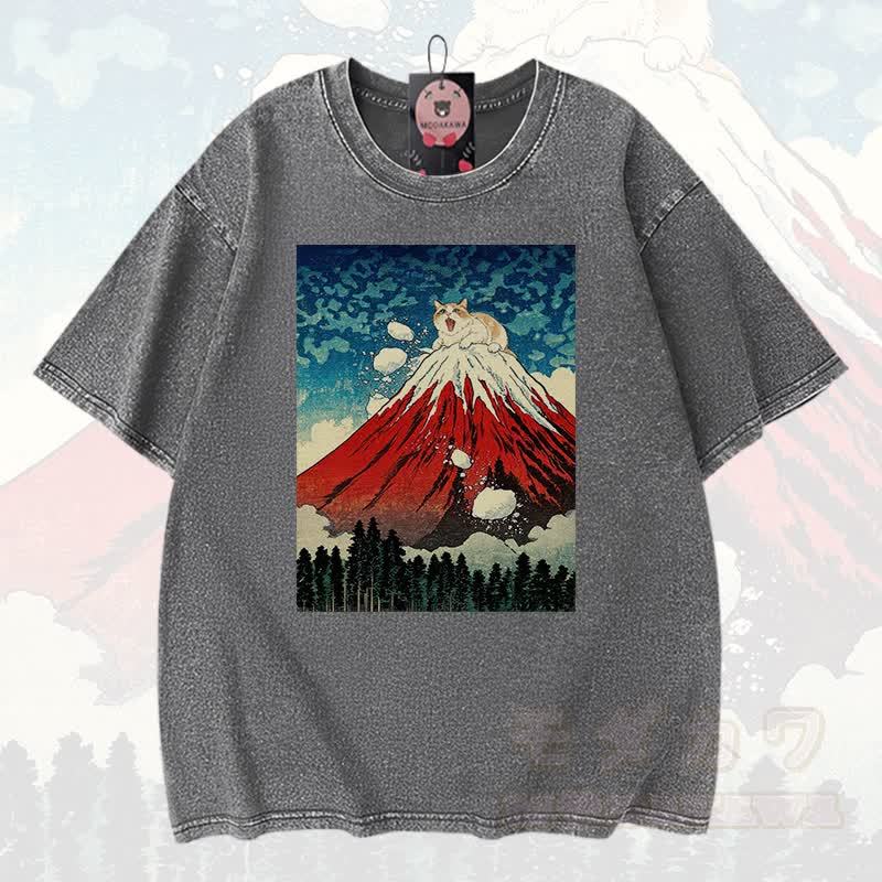 MODAKAWA Volcano Anime Grafik Vintage Washed 100% Baumwolle T-Shirt - Grau - 3XL - image 2
