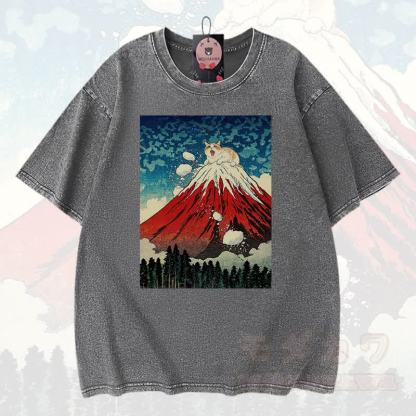 MODAKAWA Volcano Anime Grafik Vintage Washed 100% Baumwolle T-Shirt - Grau - 3XL - image 2