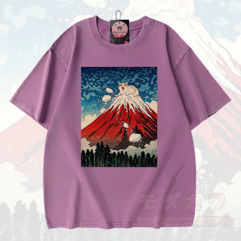 MODAKAWA Volcano Anime Grafik Vintage Washed 100% Baumwolle T-Shirt - Lila - 3XL - image 4
