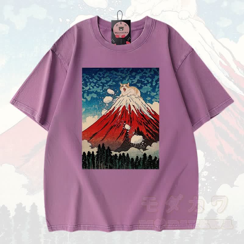 MODAKAWA Volcano Anime Grafik Vintage Washed 100% Baumwolle T-Shirt - Lila - 3XL - image 4