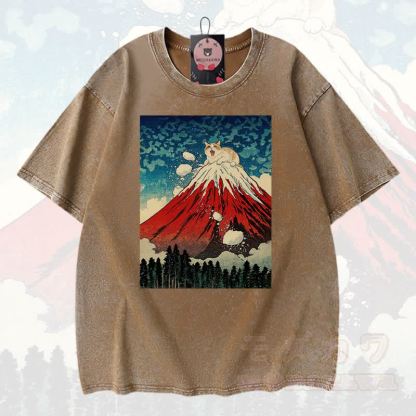 MODAKAWA Volcano Anime Grafik Vintage Washed 100% Baumwolle T-Shirt - Braun - 3XL - image 3