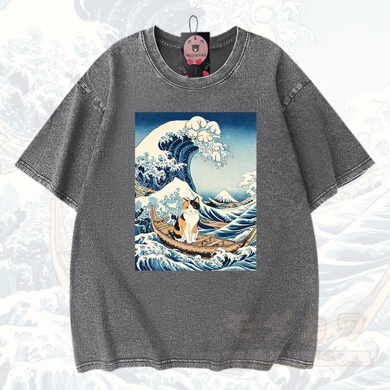 MODAKAWA Anime Grafik Vintage gewaschenes T-Shirt aus 100% Baumwolle - Grau - 3XL - image 2