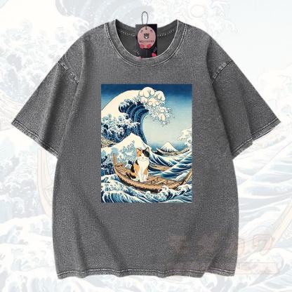 MODAKAWA Anime Grafik Vintage gewaschenes T-Shirt aus 100% Baumwolle - Grau - 3XL - image 2