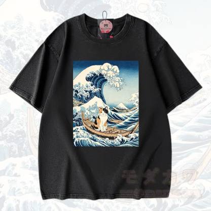 MODAKAWA Anime Grafik Vintage gewaschenes T-Shirt aus 100% Baumwolle - Schwarz - 3XL - image 1