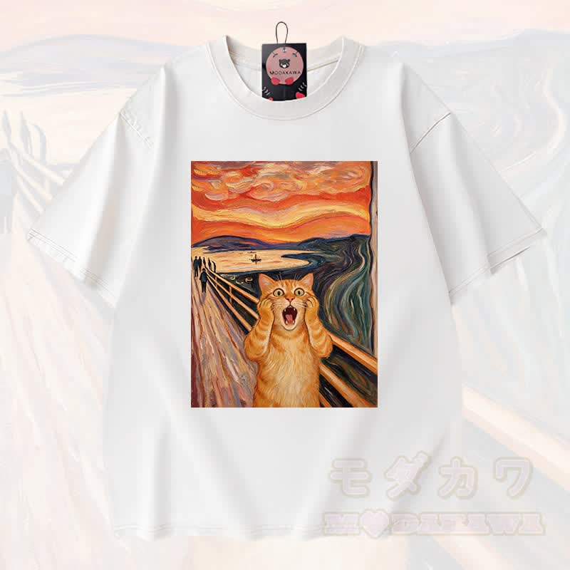 MODAKAWA T-Shirt aus 100 % Baumwolle mit niedlichem Katzenmotiv im Vintage-Stil - Weiß - 3XL - image 4