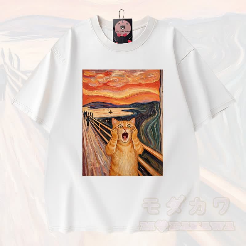 MODAKAWA T-Shirt aus 100 % Baumwolle mit niedlichem Katzenmotiv im Vintage-Stil - Weiß - 3XL - image 4