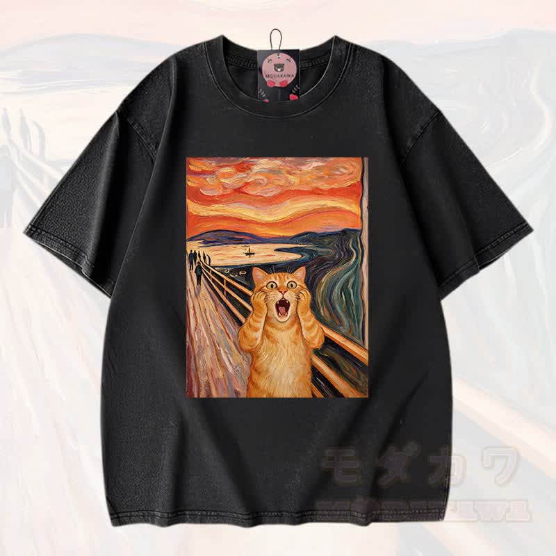 MODAKAWA T-Shirt aus 100 % Baumwolle mit niedlichem Katzenmotiv im Vintage-Stil - Schwarz - 3XL - image 2