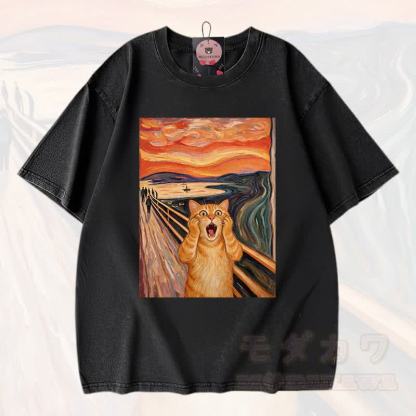 MODAKAWA T-Shirt aus 100 % Baumwolle mit niedlichem Katzenmotiv im Vintage-Stil - Schwarz - 3XL - image 2