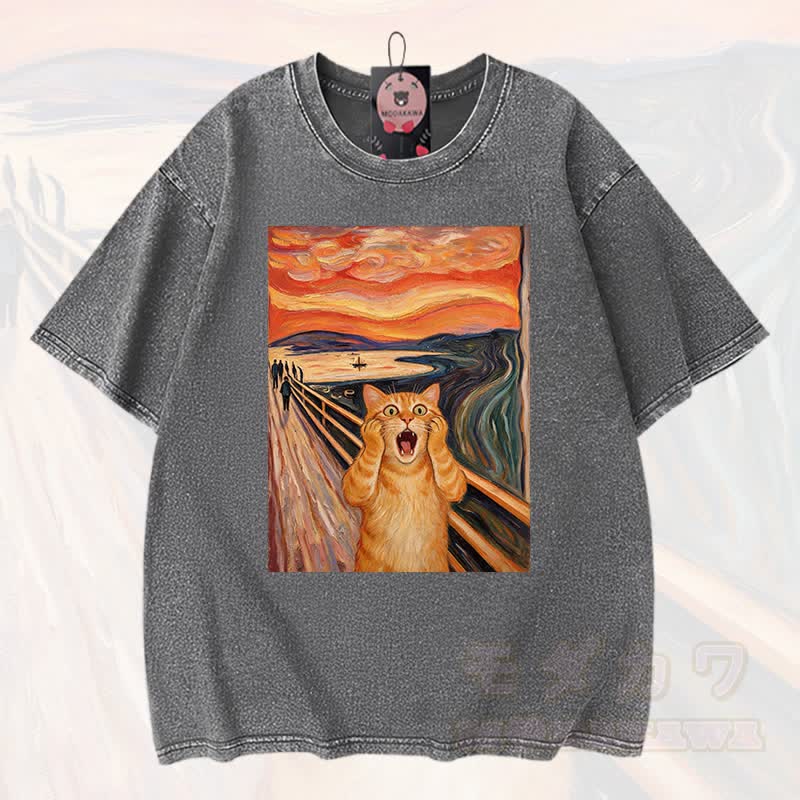 MODAKAWA T-Shirt aus 100 % Baumwolle mit niedlichem Katzenmotiv im Vintage-Stil - Grau - 3XL - image 3