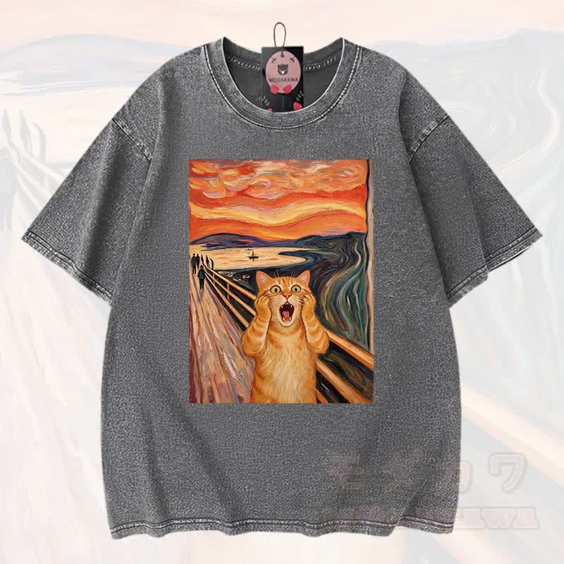 MODAKAWA T-Shirt aus 100 % Baumwolle mit niedlichem Katzenmotiv im Vintage-Stil - Grau - 3XL - image 3