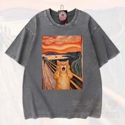 MODAKAWA T-Shirt aus 100 % Baumwolle mit niedlichem Katzenmotiv im Vintage-Stil - Grau - 3XL - image 3