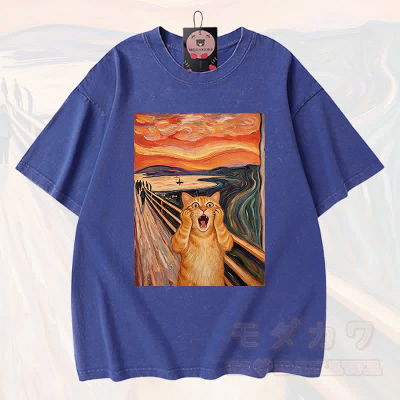 MODAKAWA T-Shirt aus 100 % Baumwolle mit niedlichem Katzenmotiv im Vintage-Stil - Blau - 3XL - image 1
