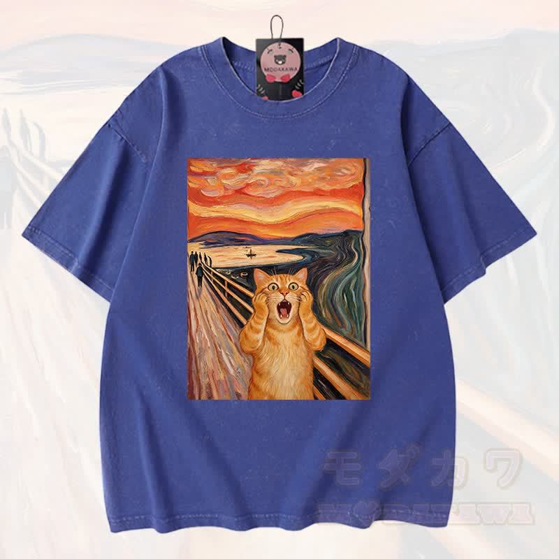 MODAKAWA T-Shirt aus 100 % Baumwolle mit niedlichem Katzenmotiv im Vintage-Stil - Blau - 3XL - image 1