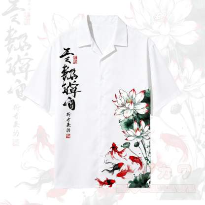 Vintage Lotus Graphic Modakawa Kimono Shirt - Weiß - 5XL - image 2
