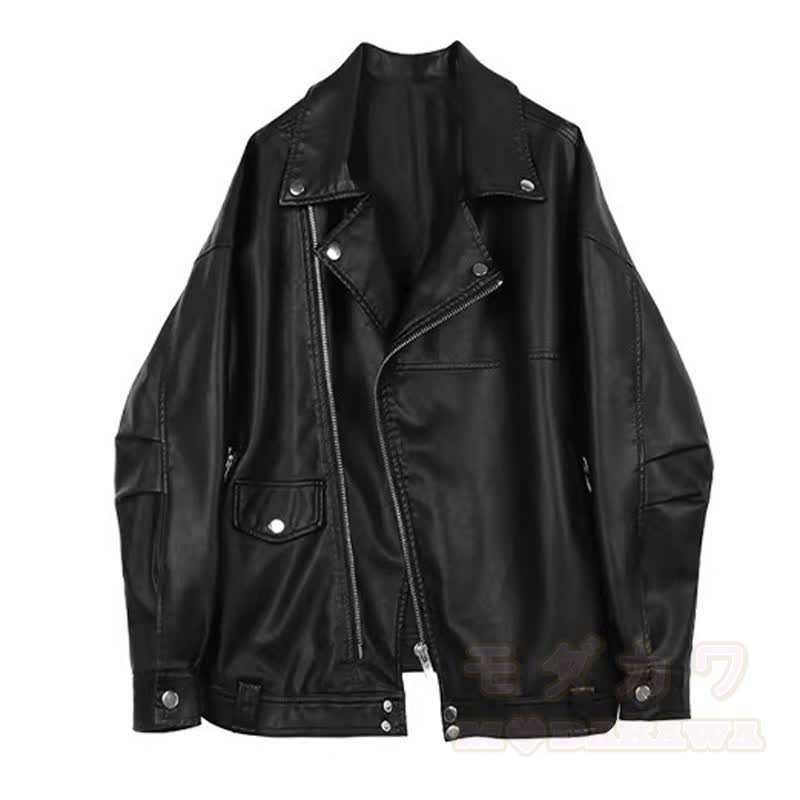 Dreiteiliges Set aus dunkler Vintage-Lederjacke und Jeans - Jacke - 3XL - image 6