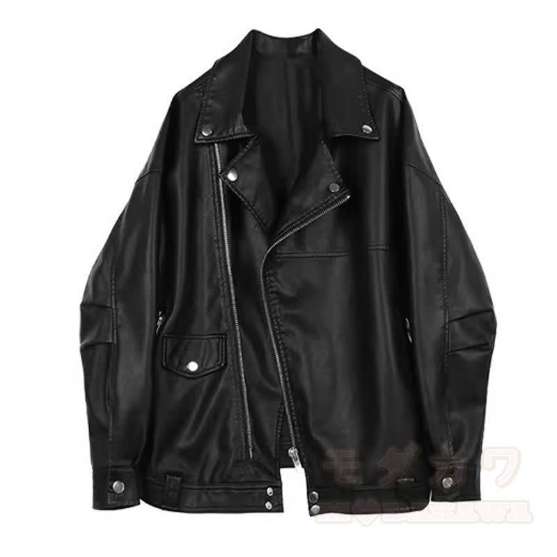Dreiteiliges Set aus dunkler Vintage-Lederjacke und Jeans - Jacke - 3XL - image 6